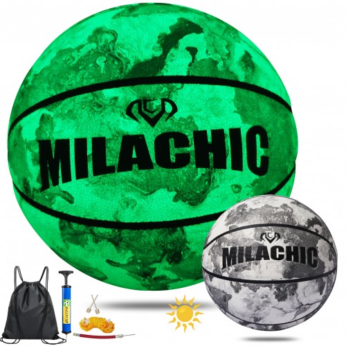 MILACHIC Football Glow in The Dark Football Size 9 & Youth Size 6, Luminous Glowing Football Super Grip Composite Leather Football Balls with Pump